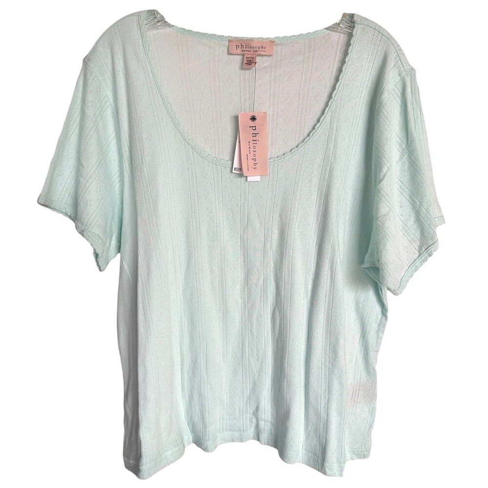 Philosophy Women's Top Scoop Neck Short Sleeve 100%Cotton Plus Size 2X Opal Blue